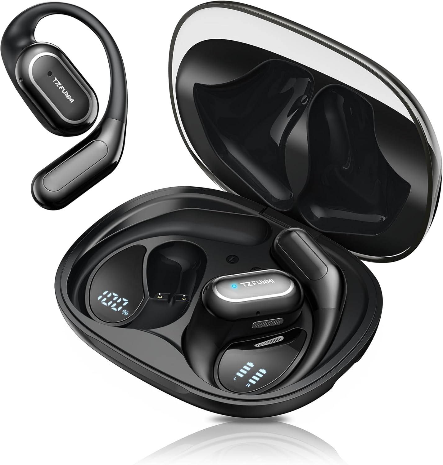 Open-Ear Bluetooth Wireless Earbuds: Wireless Headphones for Runners & Cyclists - IPX7 Waterproof - 5.4 Bluetooth Ear Buds with LED Digital Display for Sport, Gym, Workout