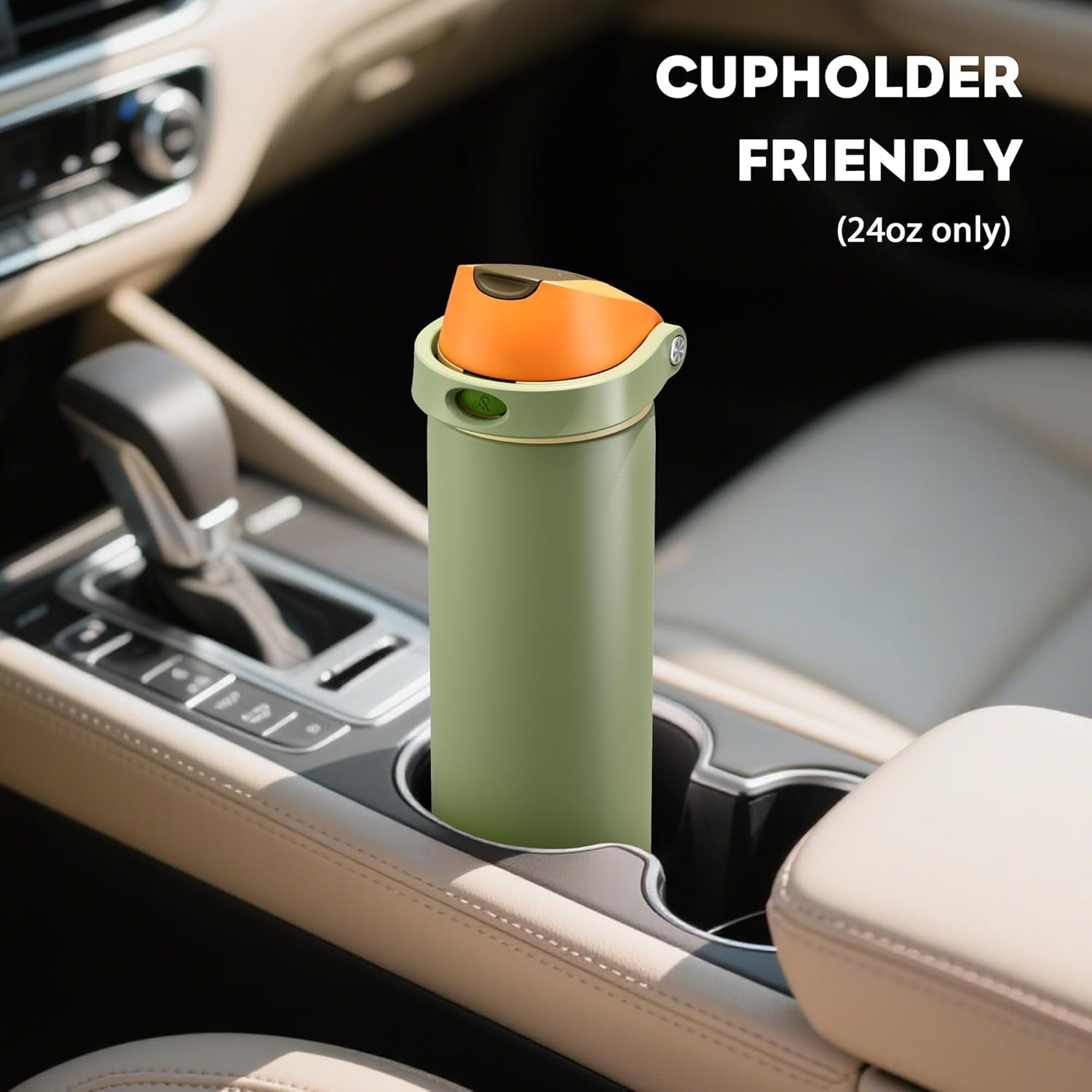 24 Oz Metal Sports Water Bottle: 2-In-1 Push-Button Spout & Quick-Flip Straw, Leakproof, Cold 24 Hrs, Fits Car Cup Holder, Insulated Bottle for Hiking, Camping, School, Travel Gift (Olive Cool)