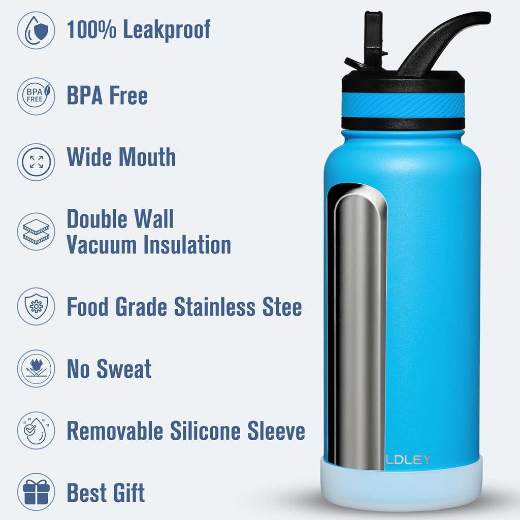 32 Oz Insulated Water Bottle with Straw (Sky blue)
