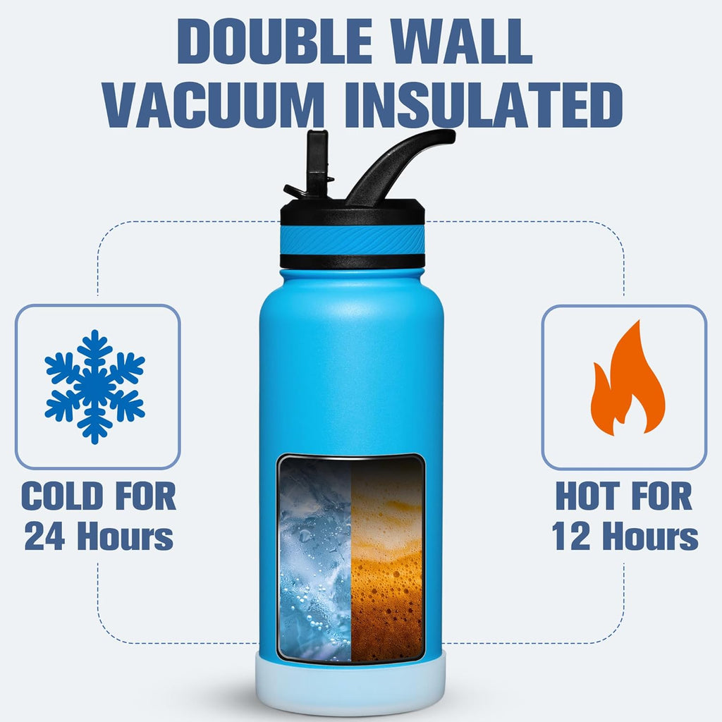 32 Oz Insulated Water Bottle with Straw (Sky blue)