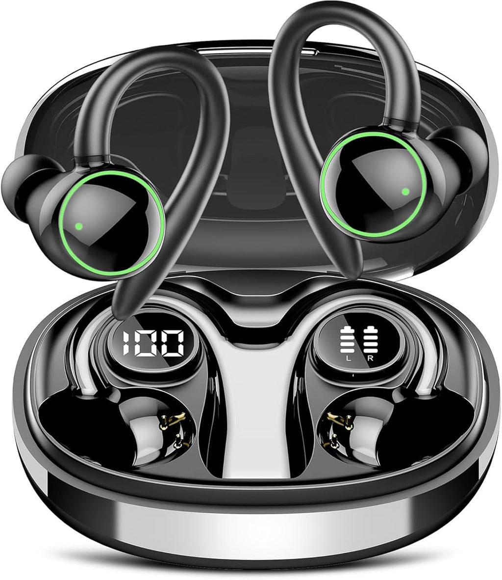 Ultimate Wireless Earbuds with Bluetooth 5.4 - Sport-Ready Over Ear Headphones Featuring ENC Noise Cancelling Mic, 48 Hours Playback, IP7 Waterproof Design for Intense Workouts and Running - Sleek Black Finish